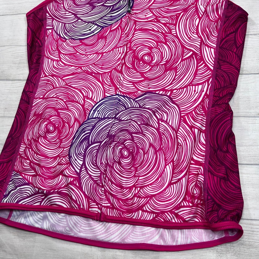 Canari Cycling Jersey Womens XL Pink Purple Swirl Floral Sleeveless Full Zip - Picture 10 of 10